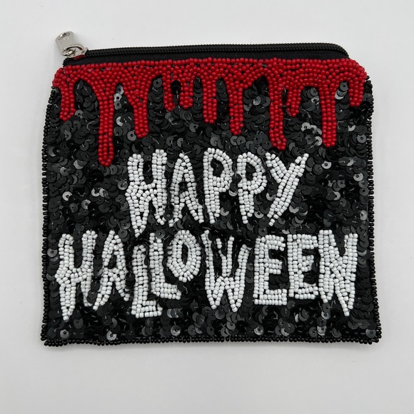 Bloody Sequins and Seed Bead Happy Halloween Pouch - Picture 1 of 5